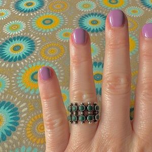 Vintage Sterling Silver Zuni Turquoise Snake Eyes Ring Size 5